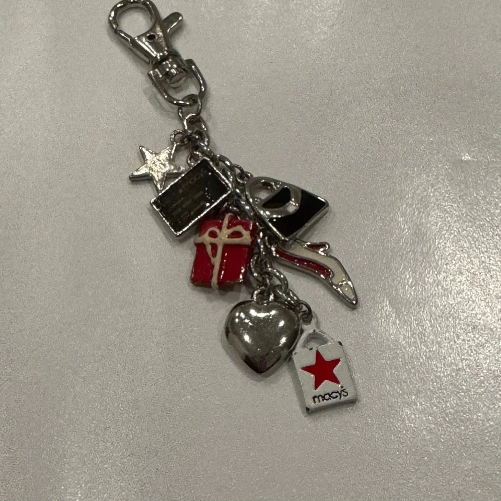 Macy's Shopping Bag Heart High Heel Credit Card Star Charm‎ Dangle Silver Tone